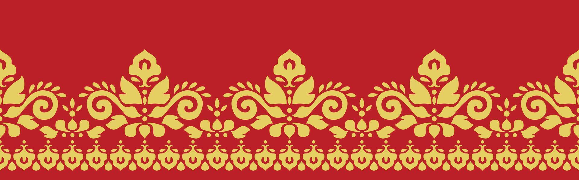 Unique Oriental Tribal Border with Baroque Floral Pattern. vector
