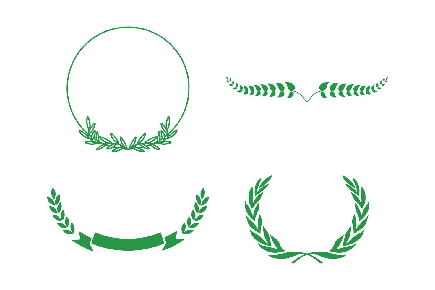 Green Laurel Wreaths and Decorative Leaf Borders Set. vector