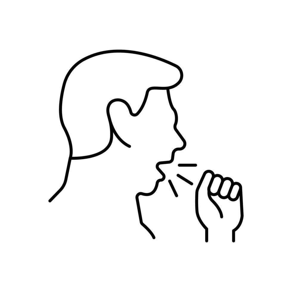 Cough line icon, pictogram of flu or coronavirus symptom. Man covering cough with hand illustration, sign for medical poster. vector