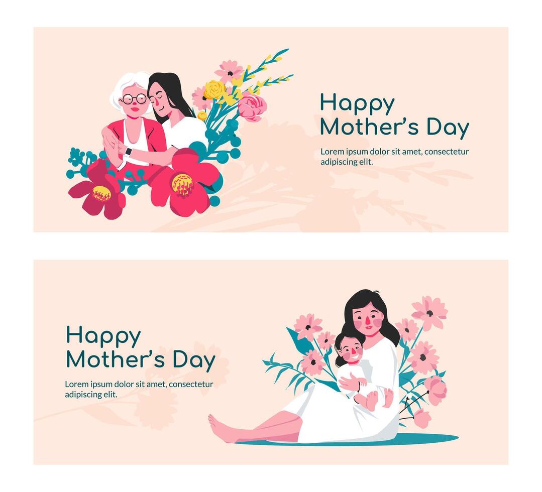 Mother's Day Banners with Floral Illustrations vector