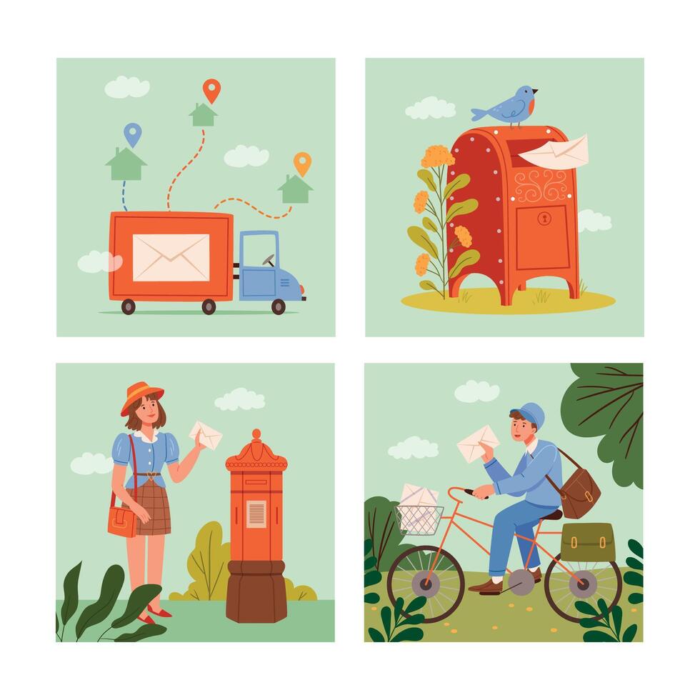 Mail Delivery Illustrations Set vector