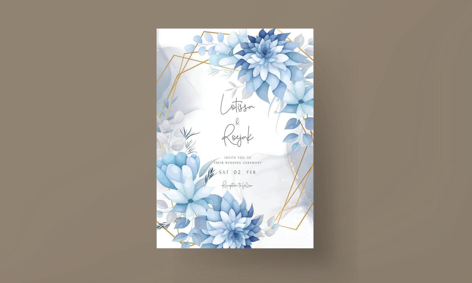 beautiful hand drawn floral invitation card with gold line vector