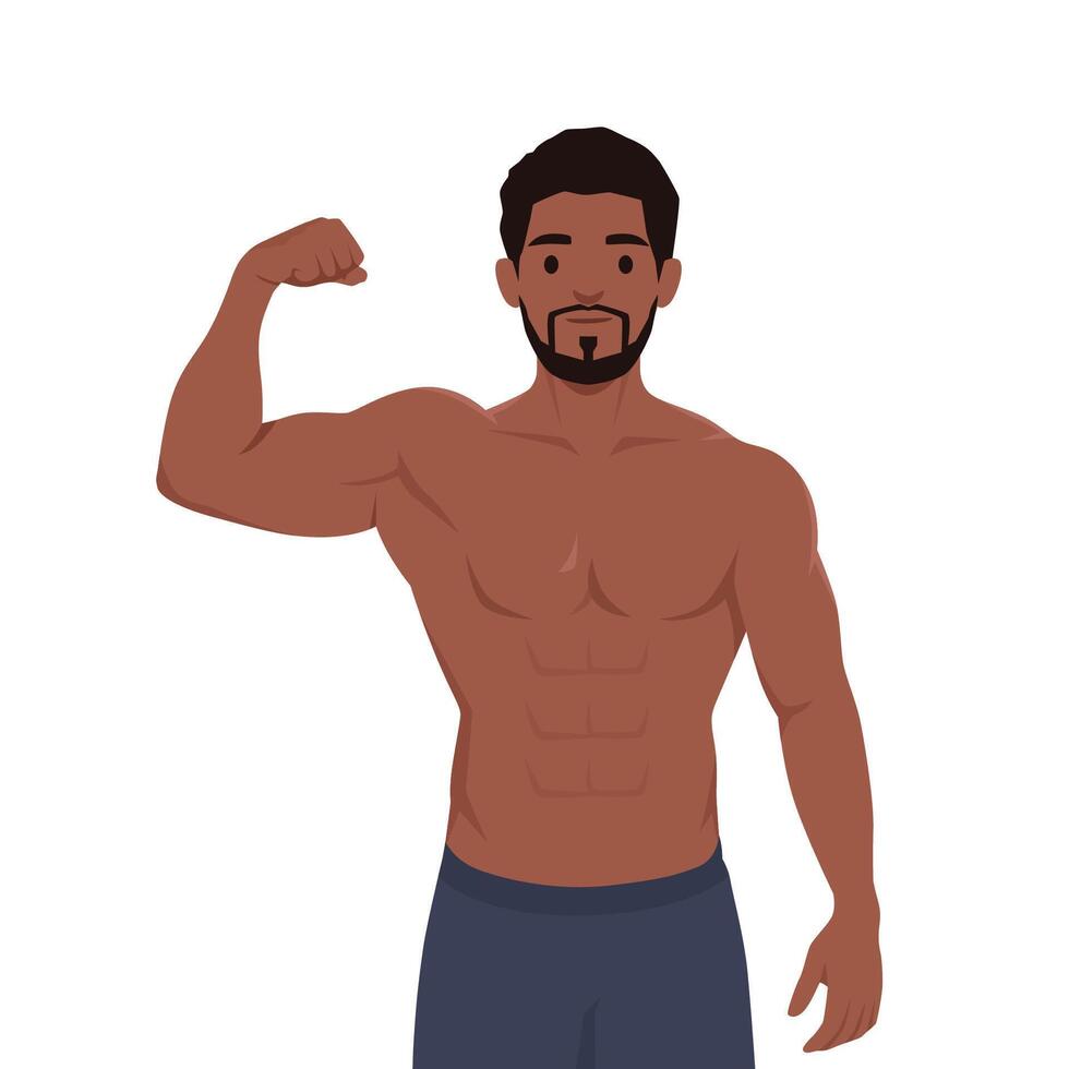 Young muscular man flexing bicep. vector