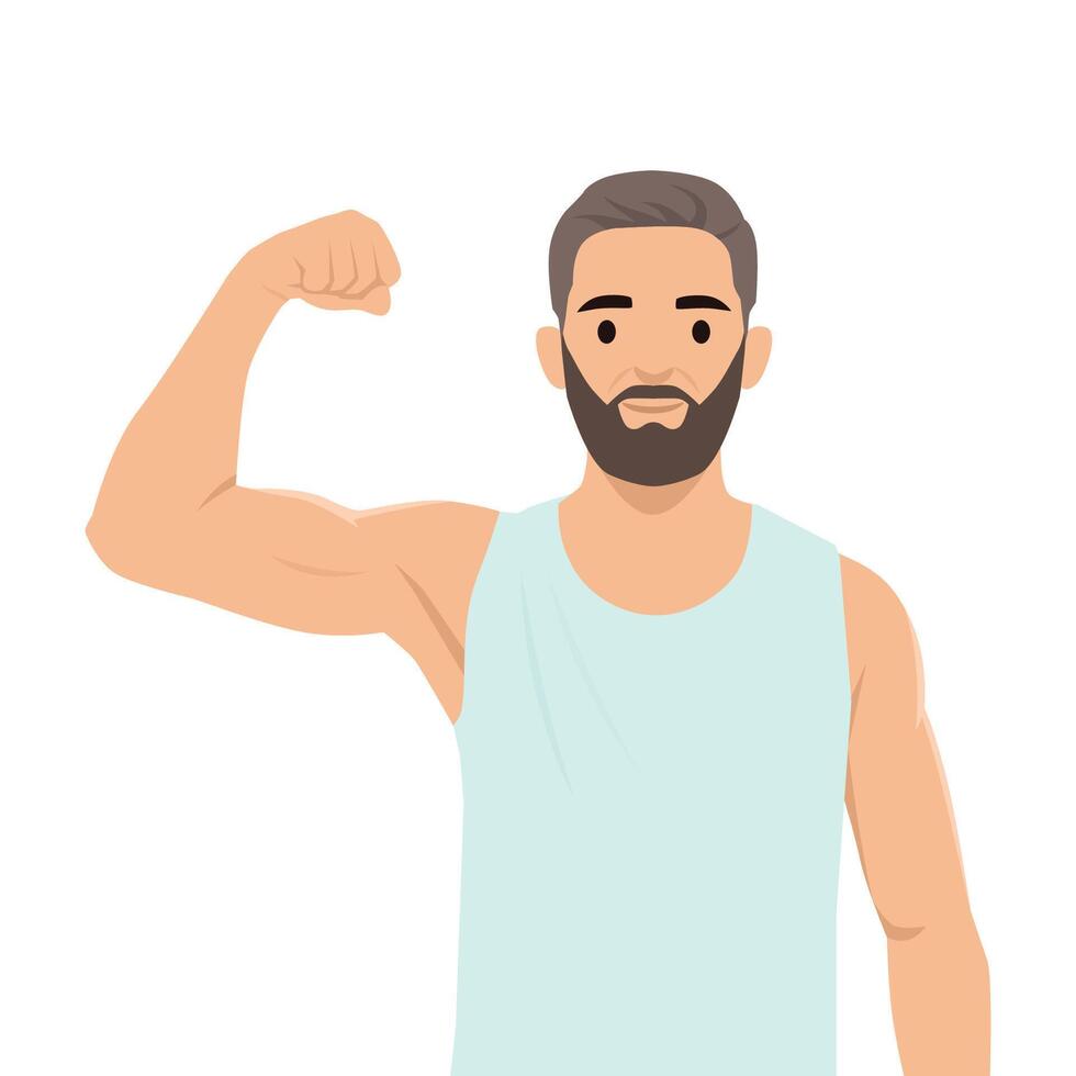 Fit Senior Man Flexing His Muscles. vector