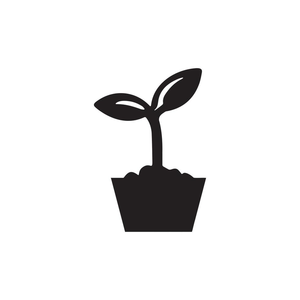 A small plant with two leaves icon silhouette on white background vector