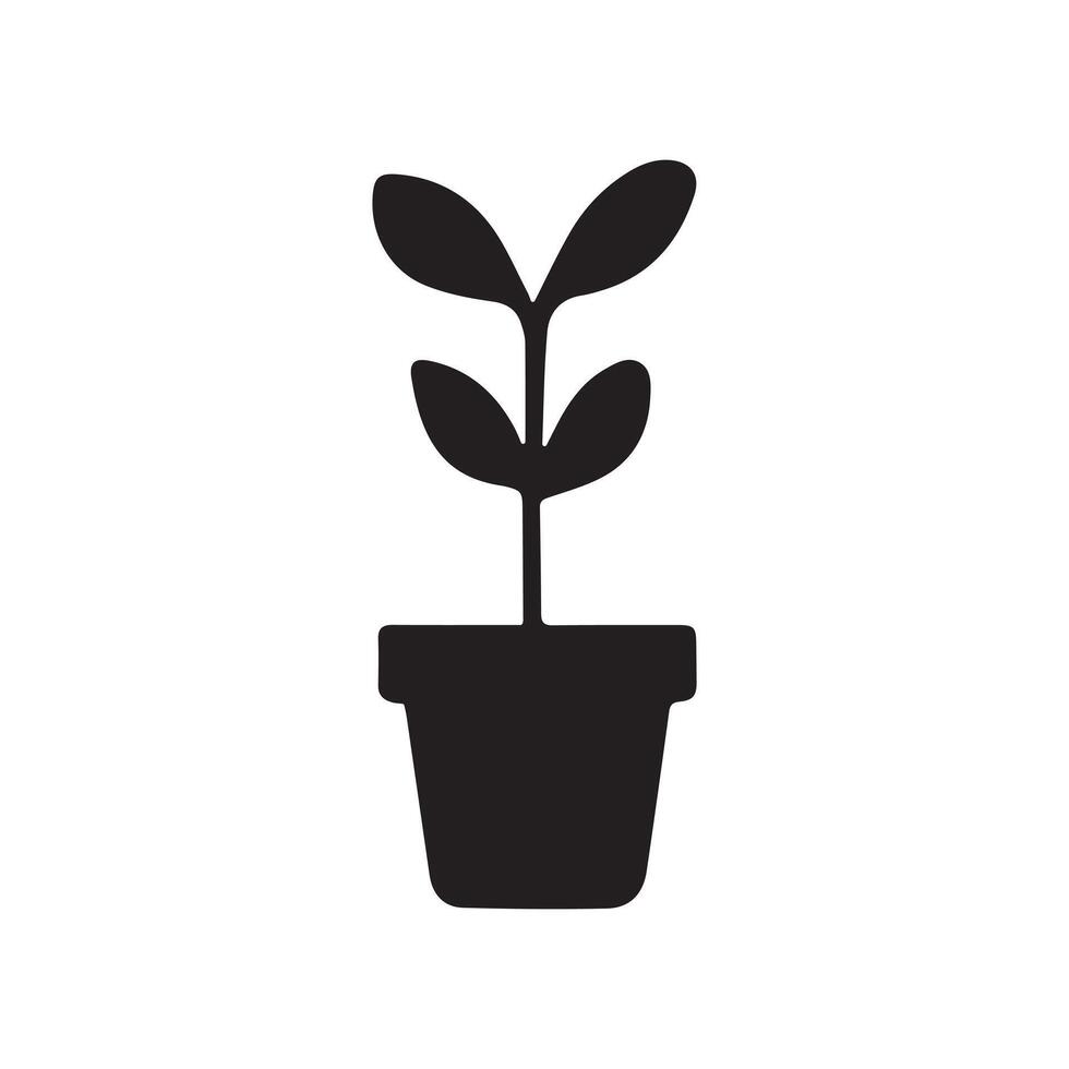A small plant in vase icon silhouette on white background vector