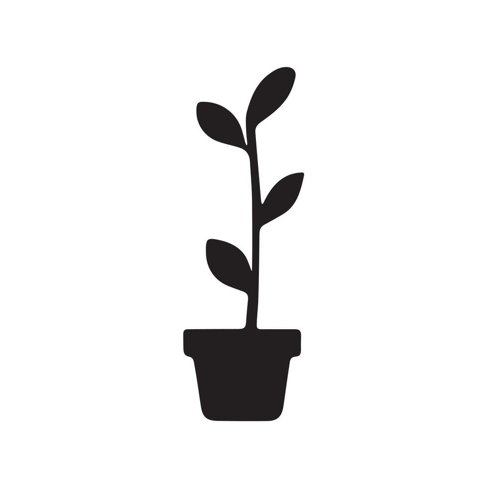 A tall plant in vase icon silhouette on white background vector