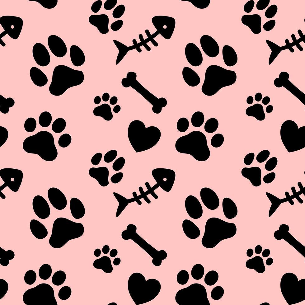 Pet paw seamless pattern background. vector