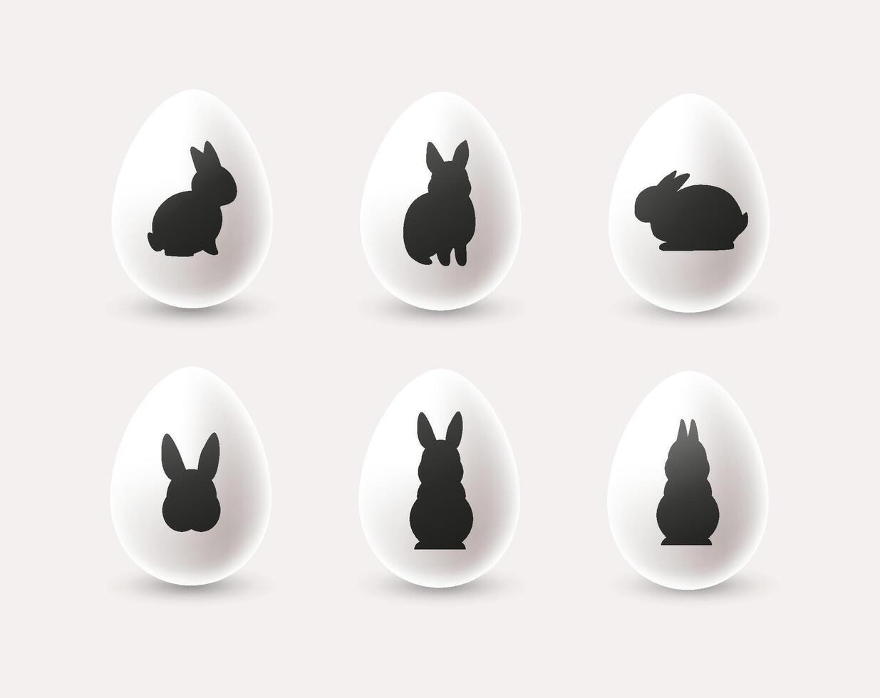 Set of decorative minimalistic white Easter eggs with black rabbit silhouettes vector