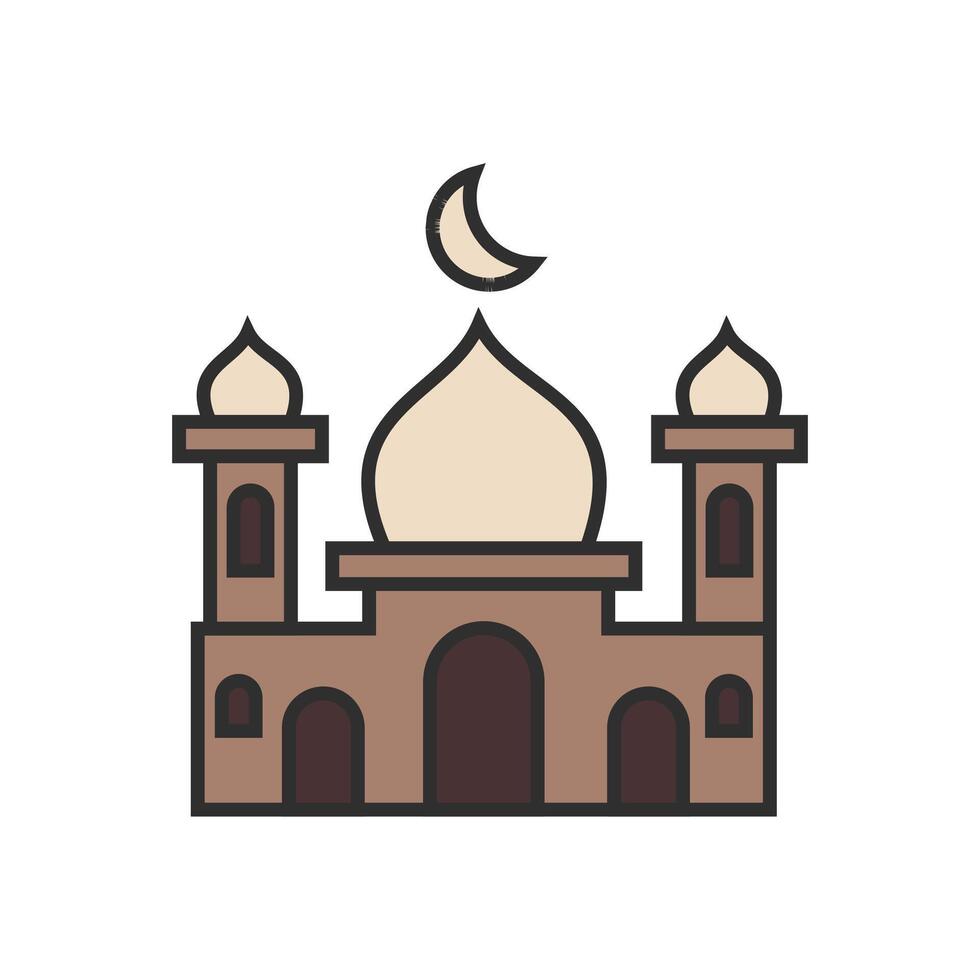 Islamic symbol flat icon isolated on white background, islamic brown mosque icon ramadan vector
