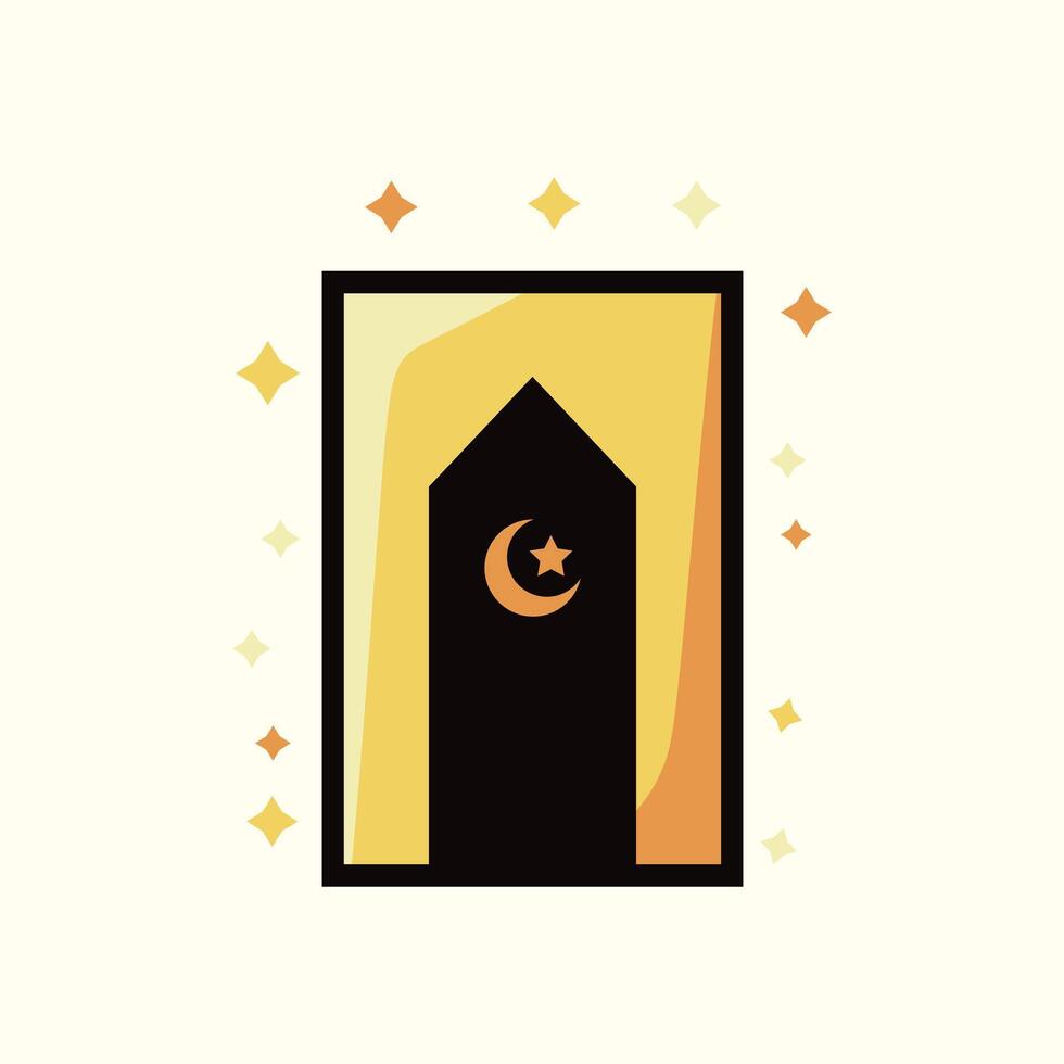islamic gate icon with moon and star illustration vector