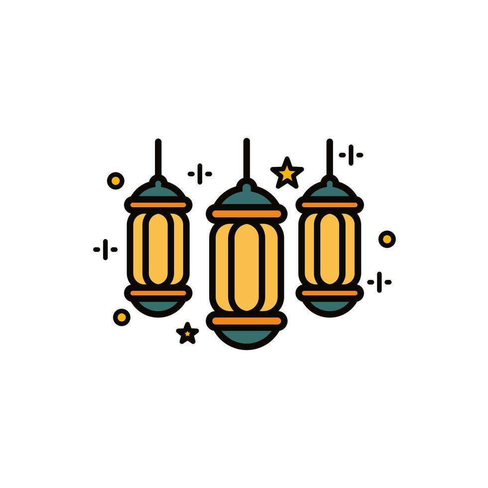 three gold and green lantern icon vector