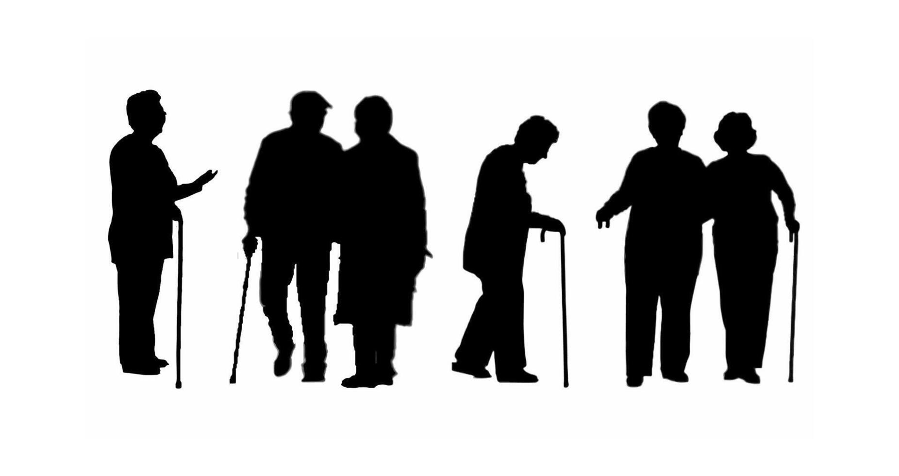 silhouettes of grandparents walking with the help of sticks vector