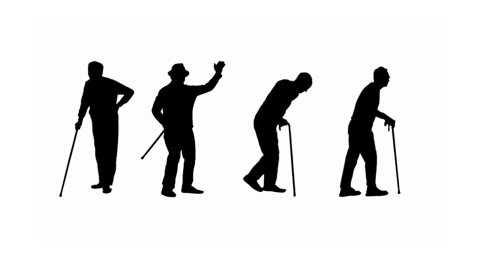 silhouette of a grandfather walking with the help of a stick vector