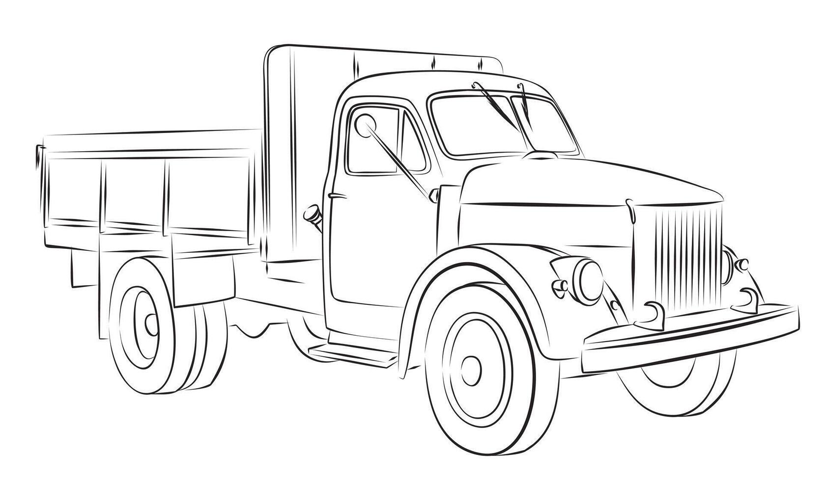Sketch of the old retro dump truck. vector