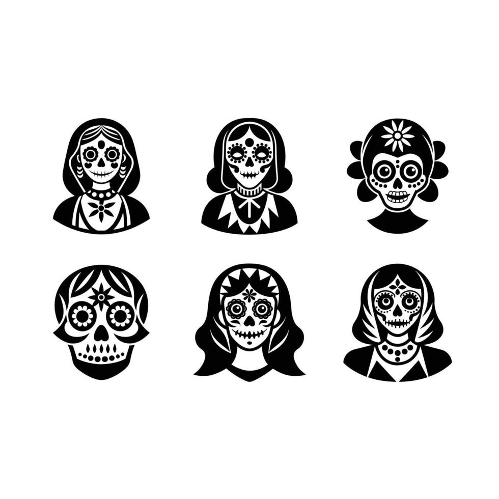 Dia de Muertos Design and Linocut Silhouette vector