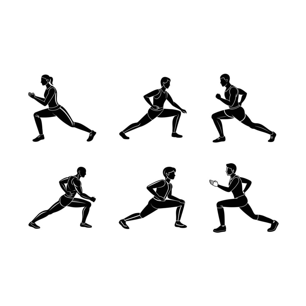 Lunges , Linocut Silhouette Design vector