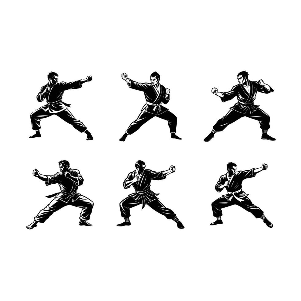 Martial Arts Silhouette Design - and Linocut Style vector