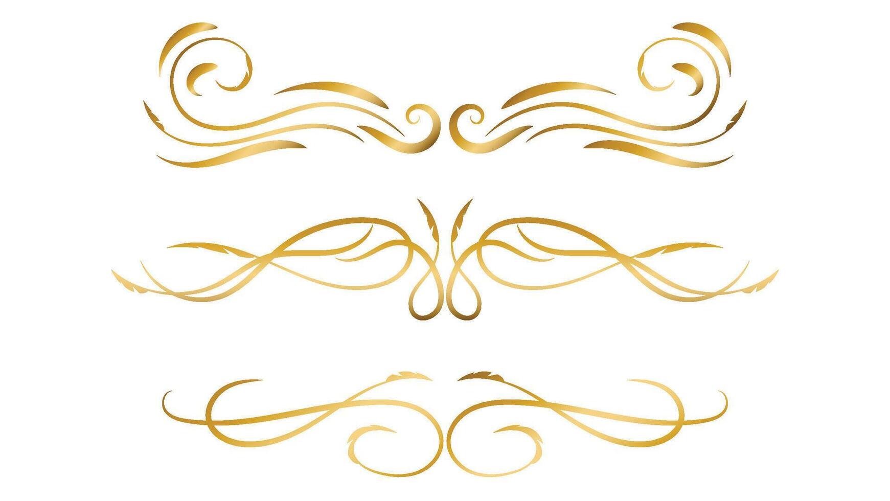 gold swirl lines set isolated on white background. text divider and frame decoration vector