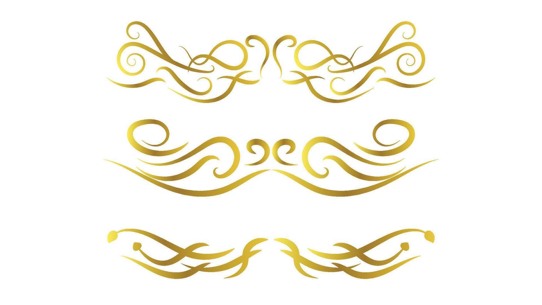 gold swirl calligraphy lines set isolated on white background. text divider and frame decoration vector