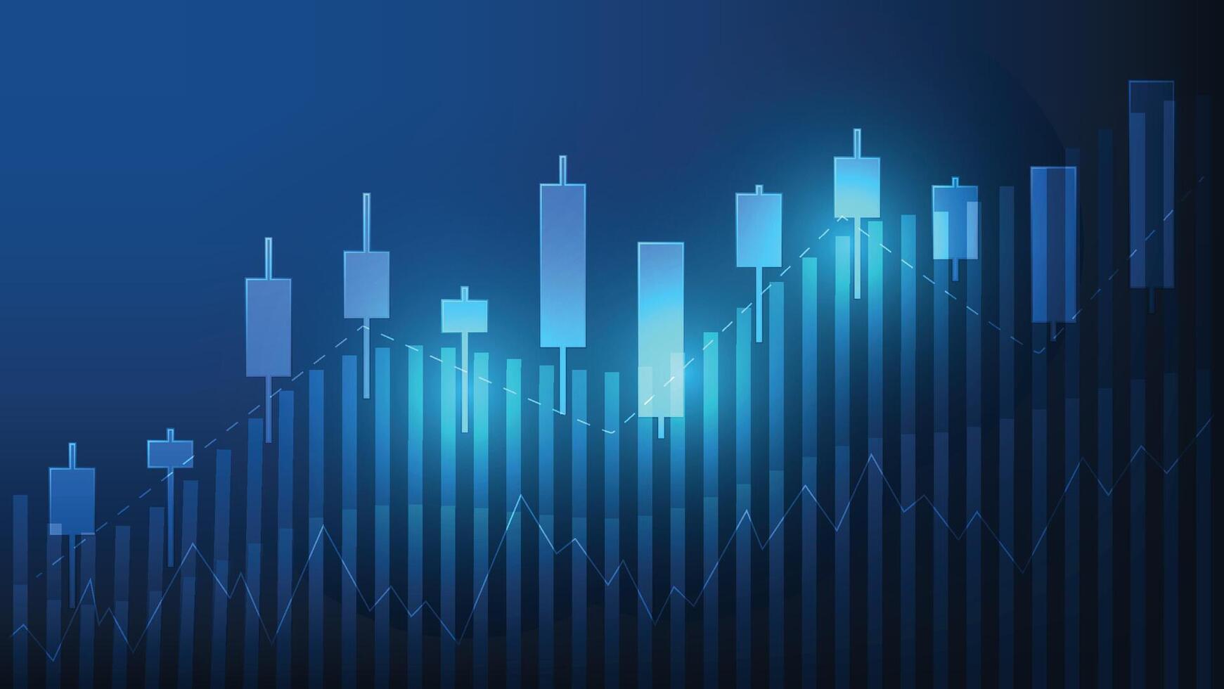 stock market candlestick chart with bar graph on blue background. financial business growth concept vector