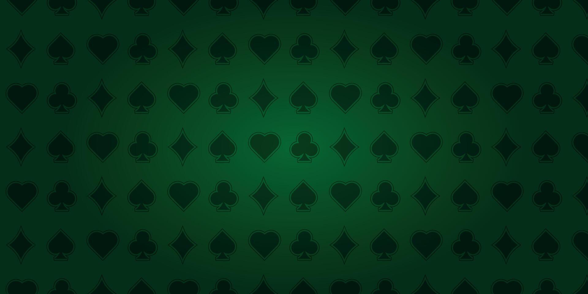 Green background with card suits. Picture of spades, hearts, diamonds, clubs. Casino background. vector