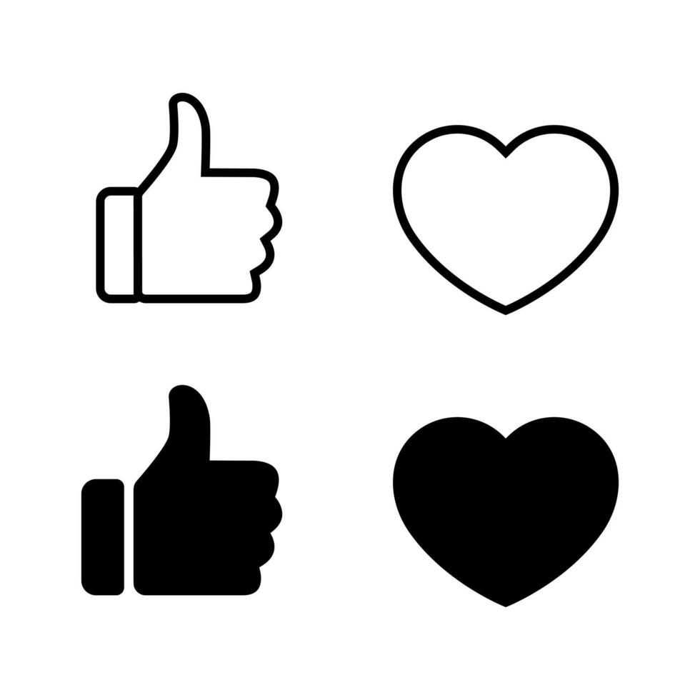 Like and love icon in generic style. Social media thumb up and heart sign symbol vector