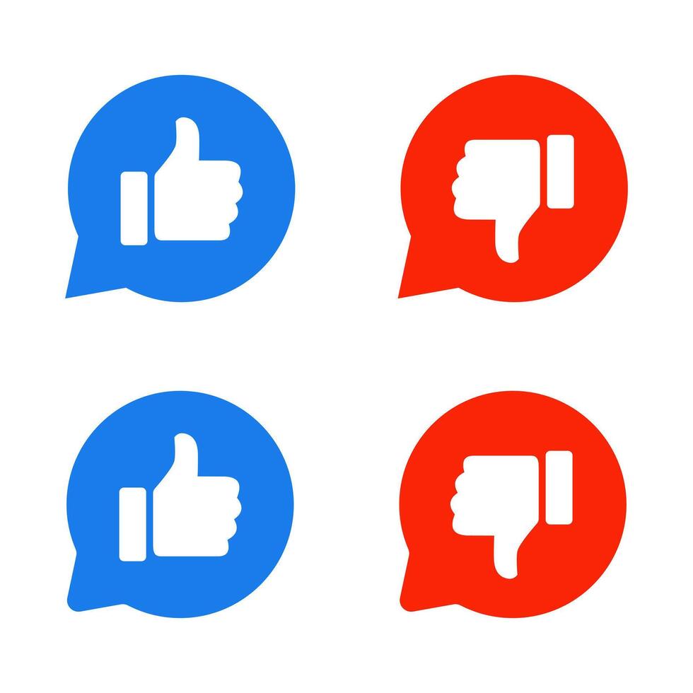 Like and dislike hand icon on speech bubble. Thumb up and down color sign symbol vector