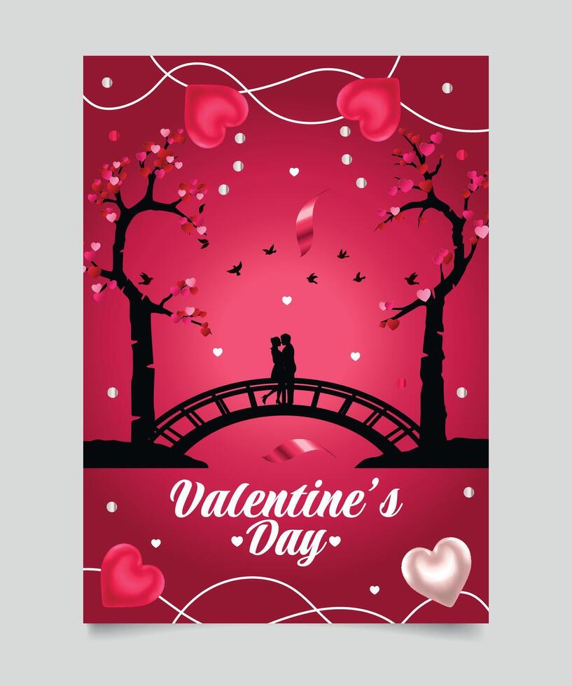 Valentine celebration poster Romantic cute love card template design vector