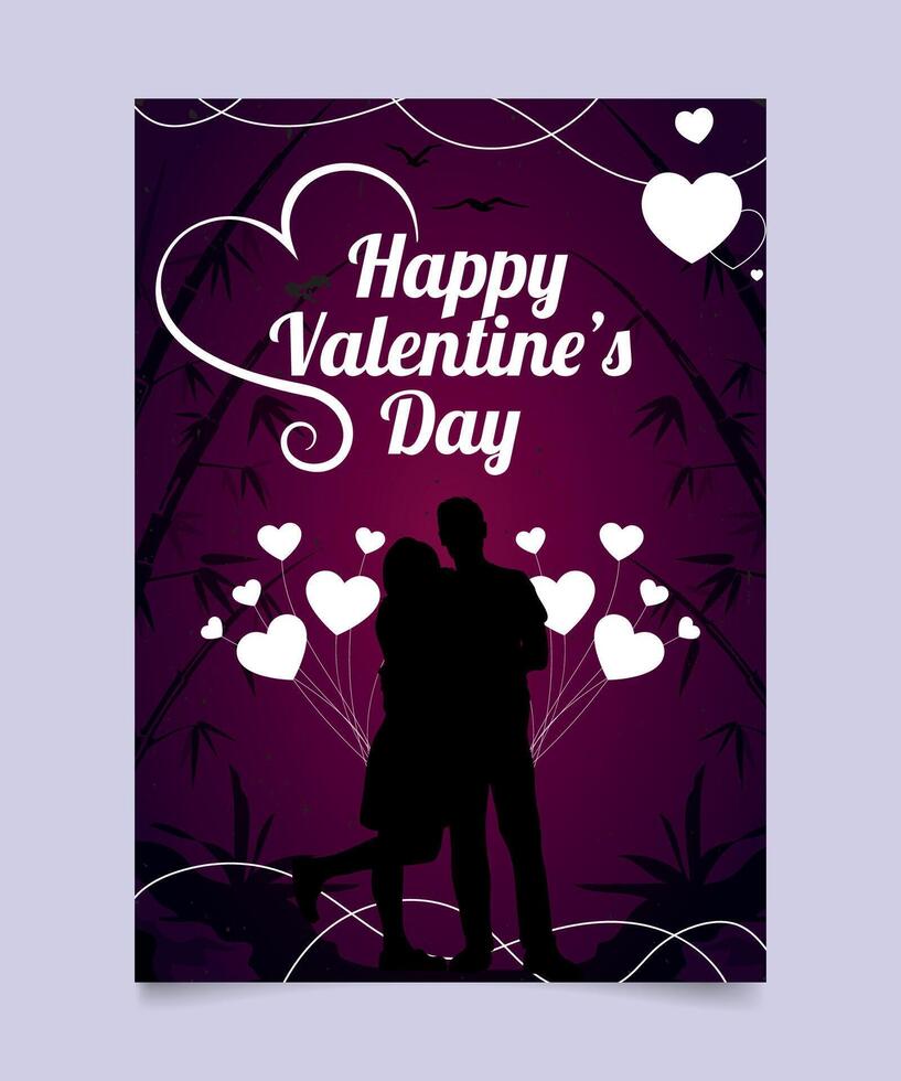 Valentine celebration couple poster Romantic cute love card template design vector