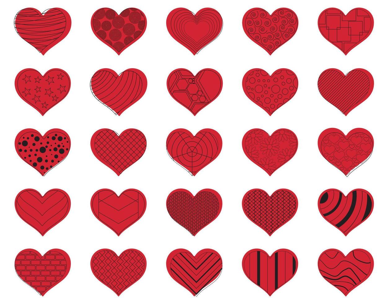 Hearts with Patterned Black Lines vector