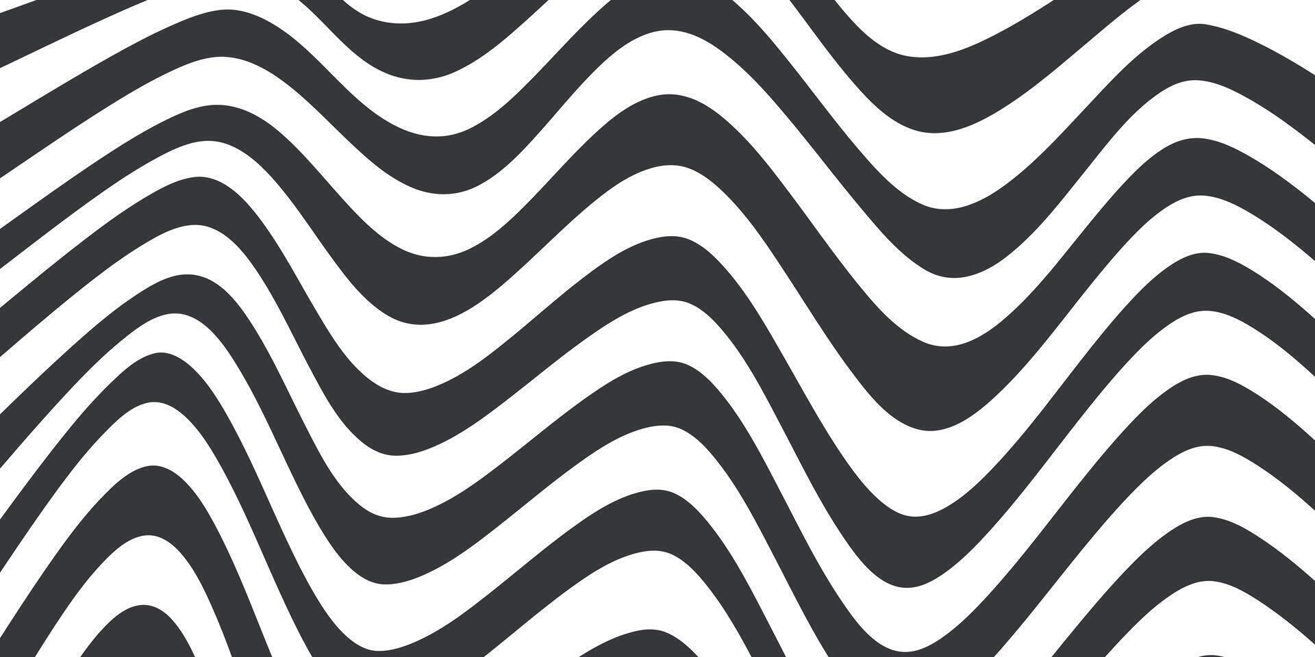 Abstract horizontal background with dynamic waves. Trendy illustration in style retro 60s,70s. White and black colors vector