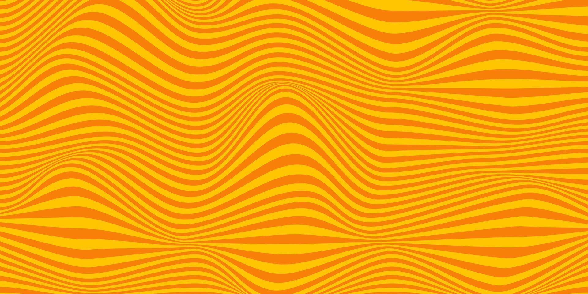 Abstract horizontal background with dynamic waves. Trendy illustration in style retro 60s, 70s. Yellow and orange colors vector