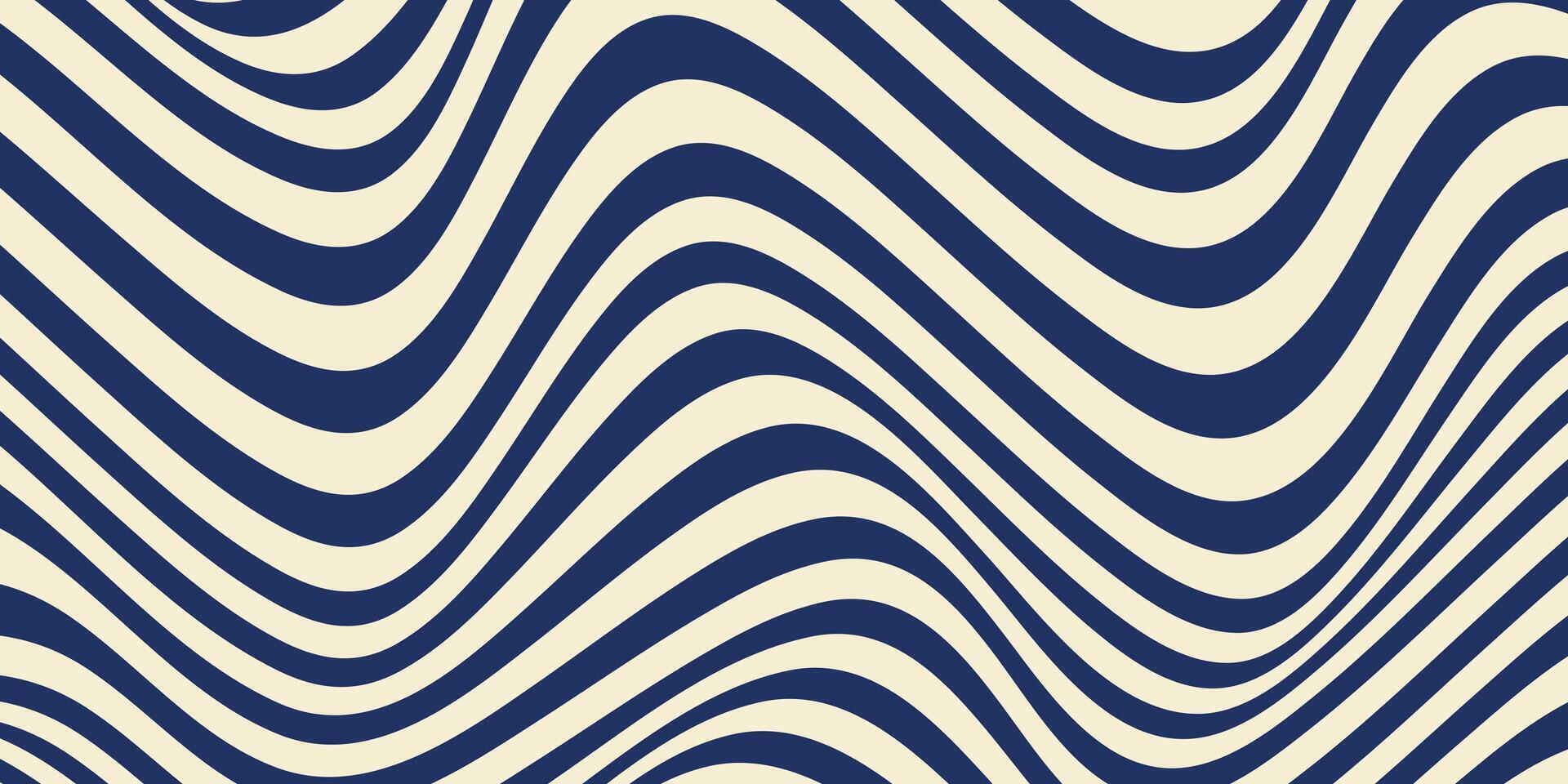 Abstract horizontal background with dynamic waves. Trendy illustration in style retro 60s, 70s. Beige and dark blue colors vector