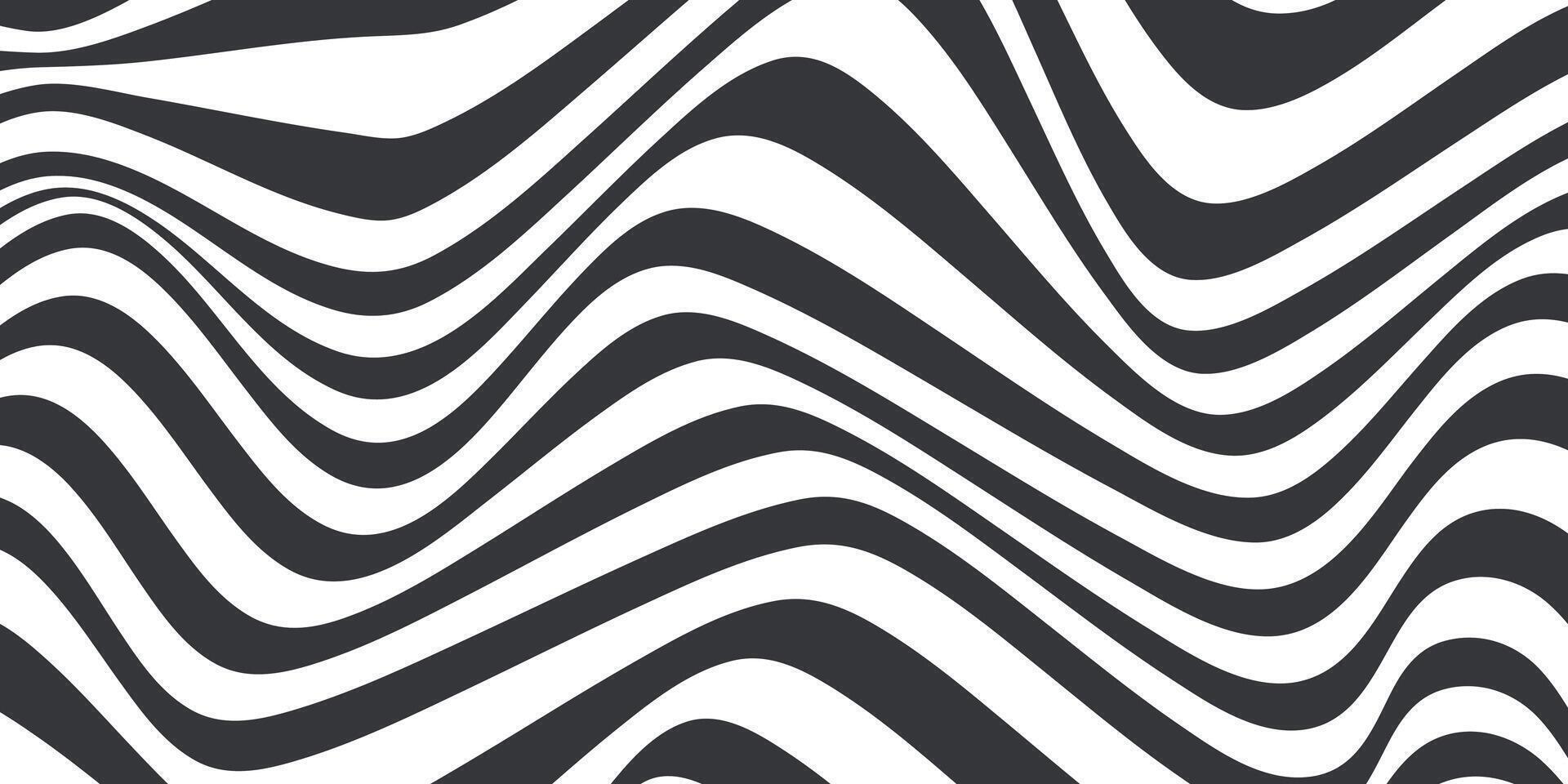 Abstract horizontal background with dynamic waves.Trendy illustration in style retro 60s, 70s. White and black colors vector