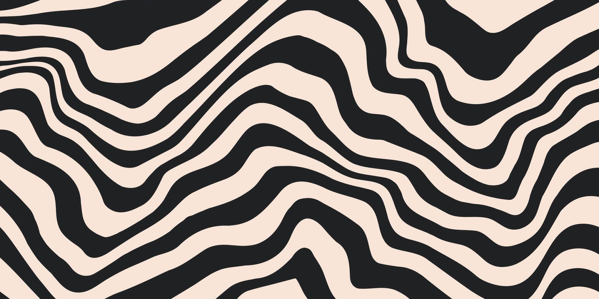 Abstract horizontal background with dynamic waves. Trendy illustration in style retro 60s, 70s. Beige and black colors vector