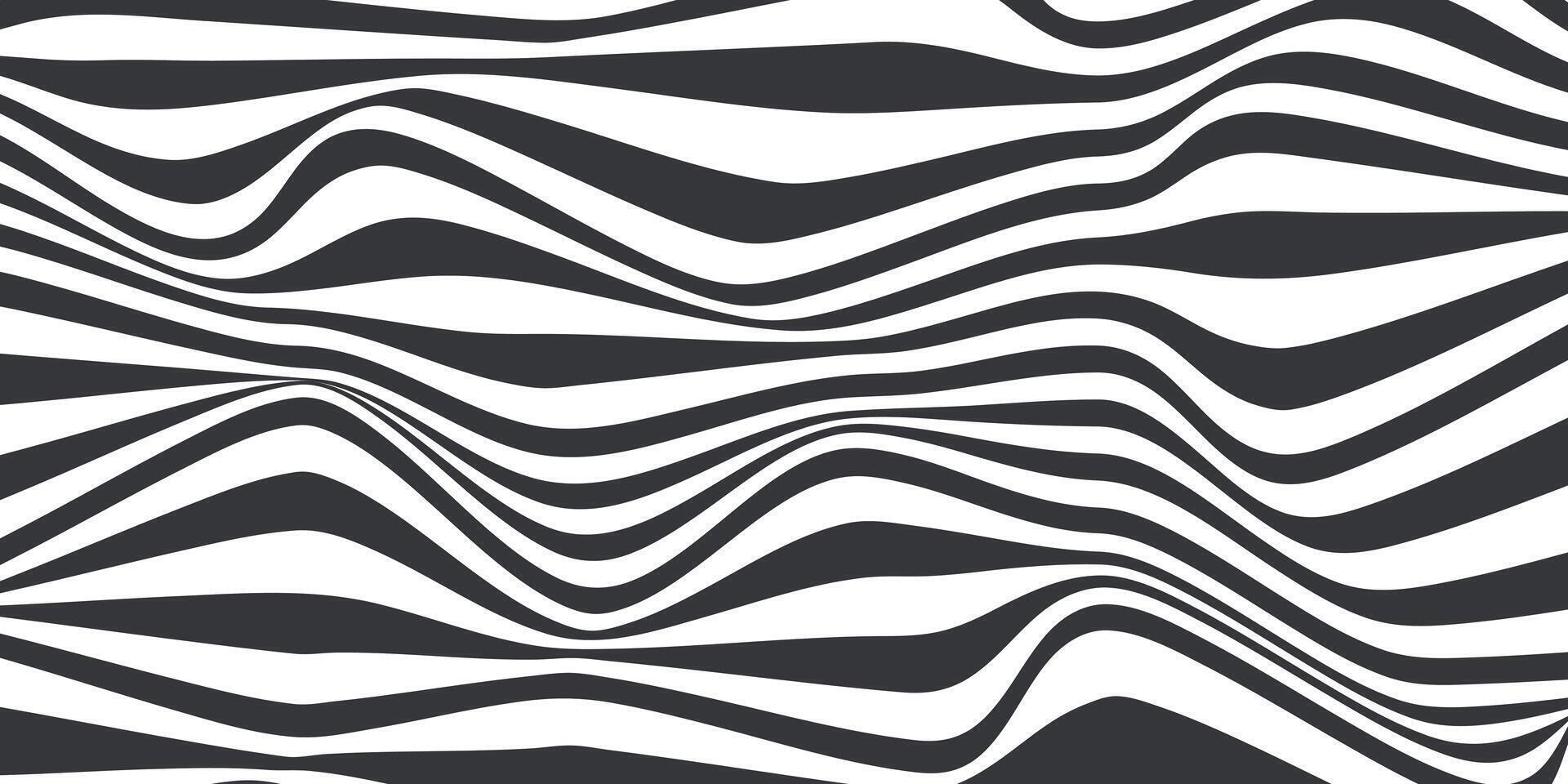 Abstract horizontal background with dynamic waves. Trendy illustration in style retro 60s, 70s. White and black colors vector