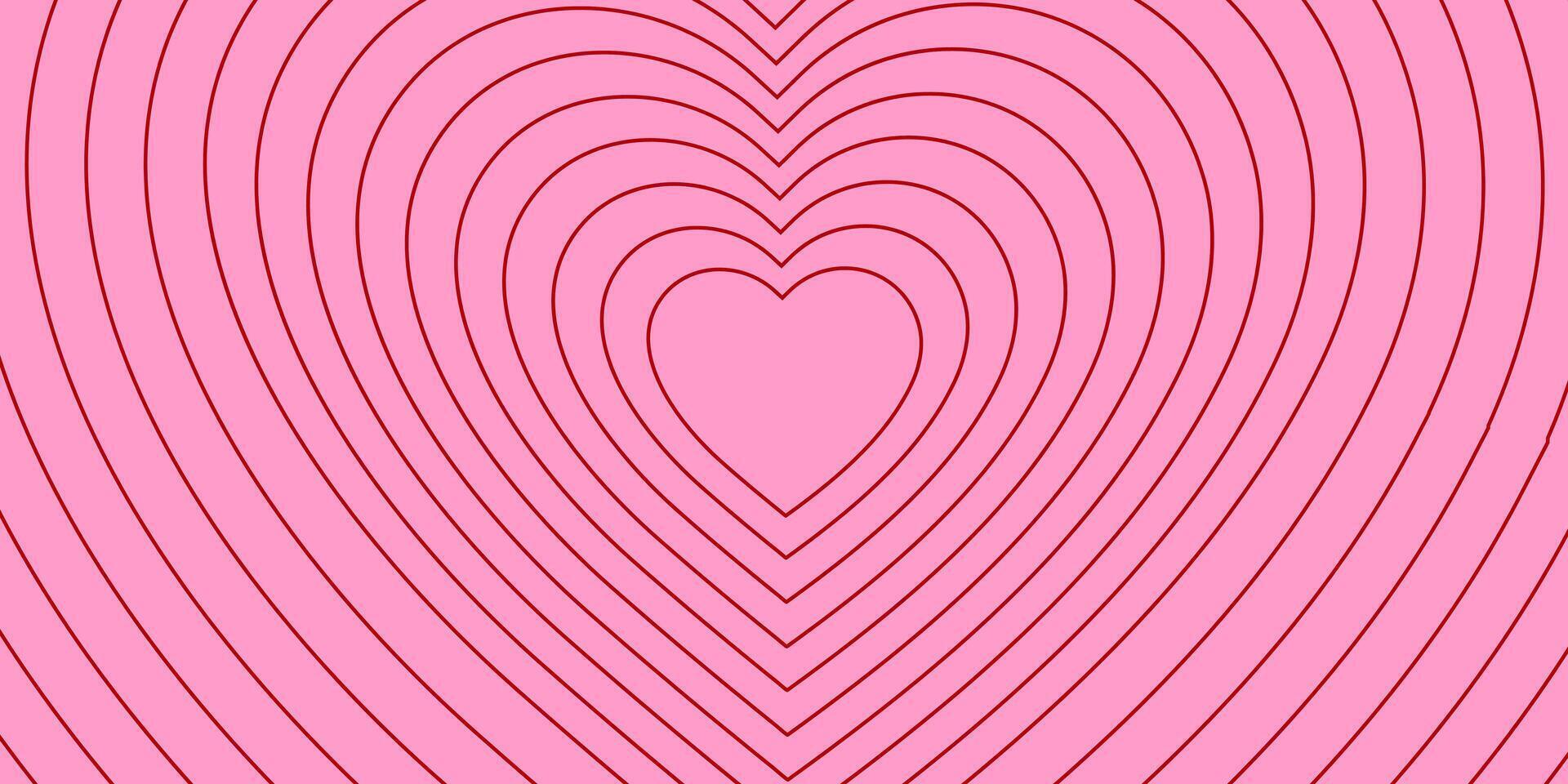Monochrome horizontal background of linear heart shaped tunnel. Aesthetic romantic pattern. Pink and red colors vector