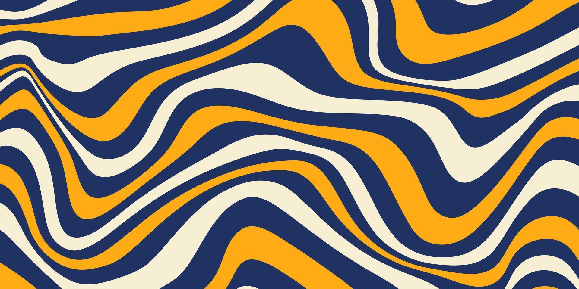Abstract horizontal background with dynamic waves. Trendy illustration in style retro 60s, 70s. Yellow, beige and dark blue colors vector
