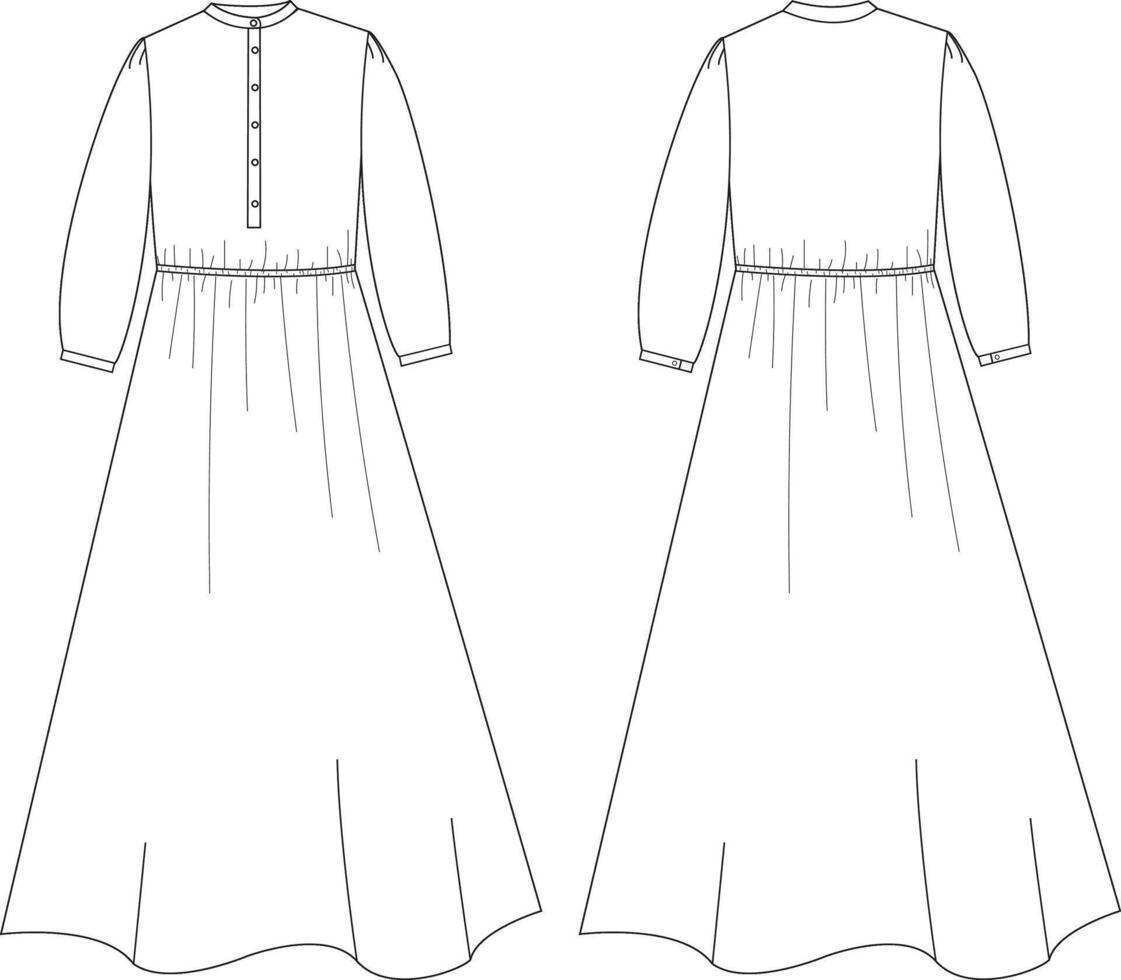Digital Artwork of Modest Womens Long Dress with Stylish and Graceful Details vector