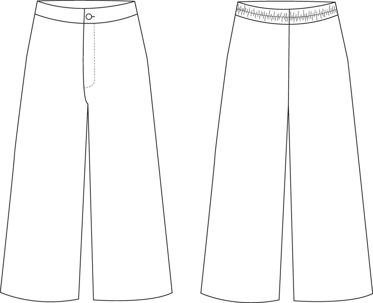Technical Drawing of Long Culottes Fashion Illustration for Stylish and Modern Outfit Design vector