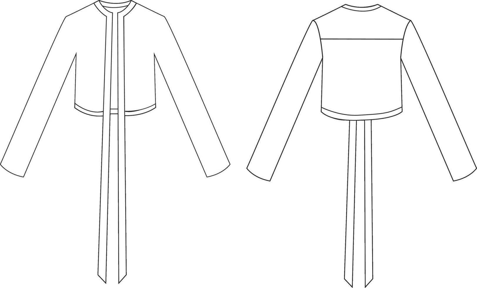 Technical Drawing of Cropped Tie-Front Blouse Fashion Flat Sketch Apparel Design Illustration vector