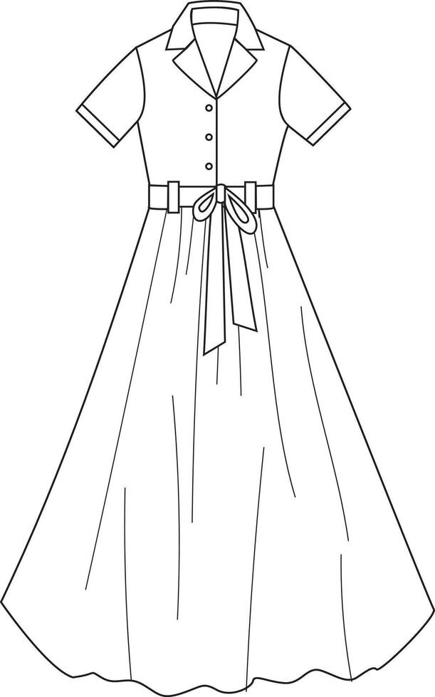 This illustration features a dress with a bow on the back, showcasing the bow design, dress silhouette, and seam details. Ideal for fashion designers and garment makers, it provides clear visuals fo vector