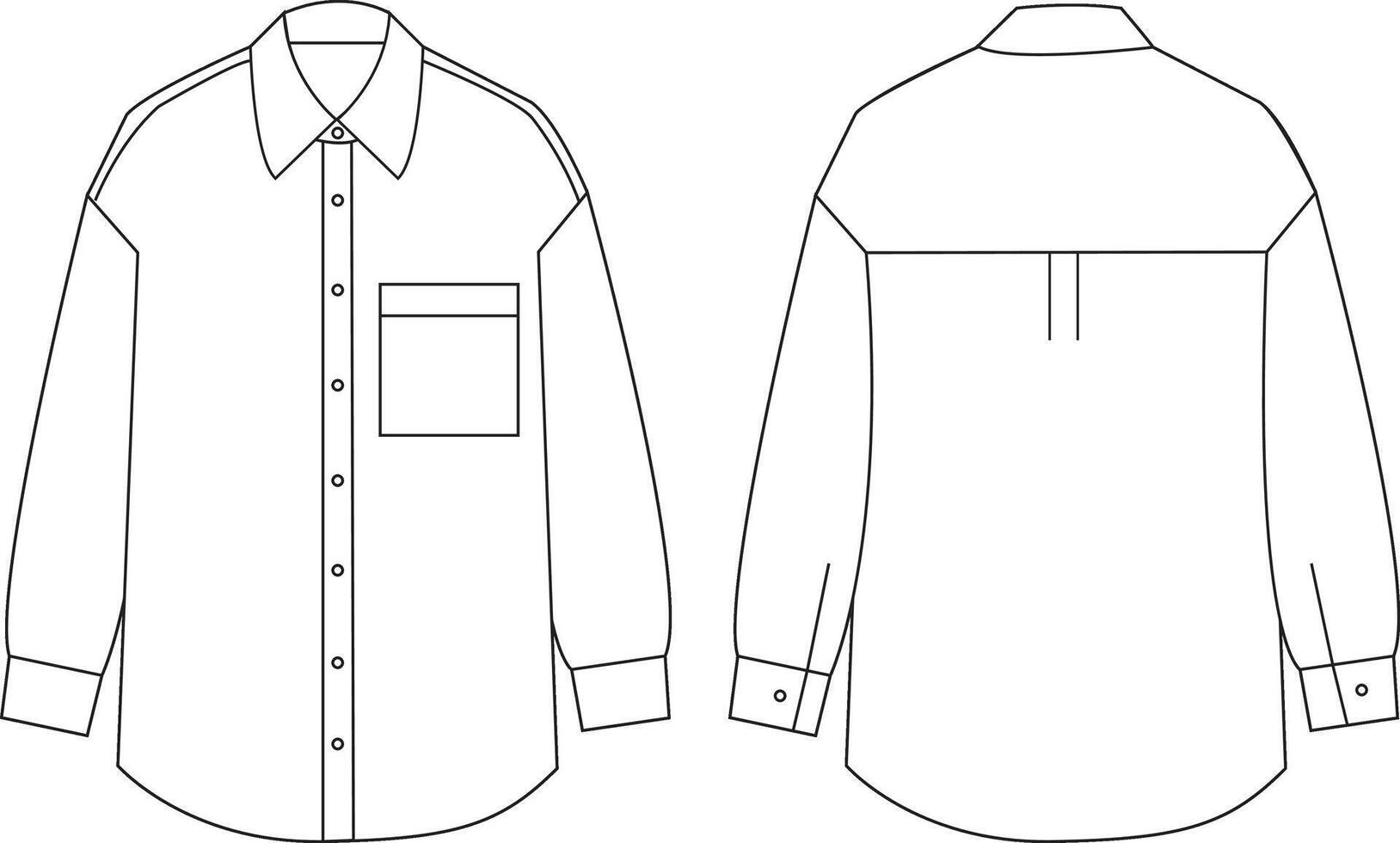 This long shirt technical drawing highlights precise design details, including the shirts length, silhouette, and seam lines. Ideal for fashion designers and garment makers, it provides a clear vector