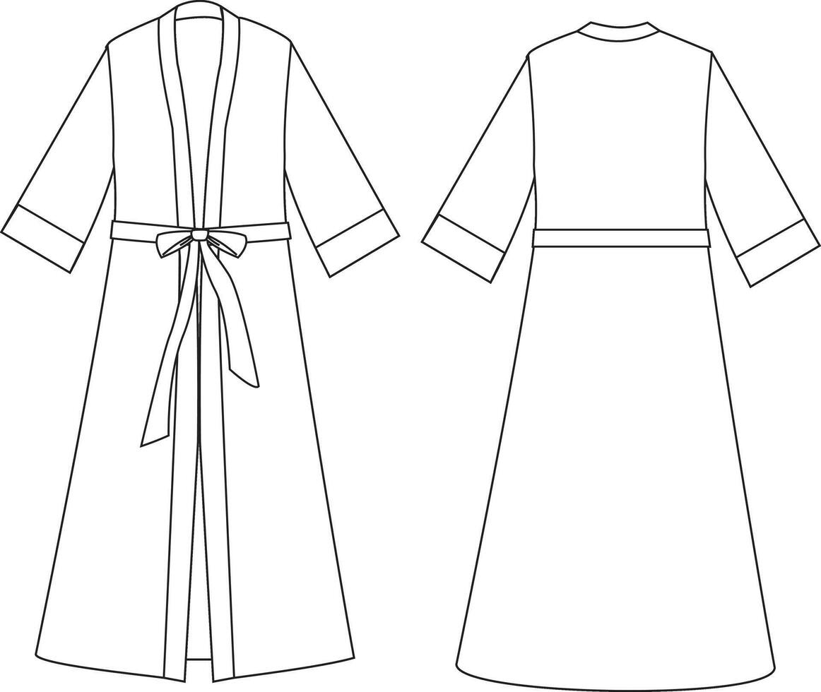 This outerwear cardigan with robe technical drawing features detailed elements, including the robe-style belt, cardigan silhouette, and seam lines. Ideal for fashion designers and garment makers vector