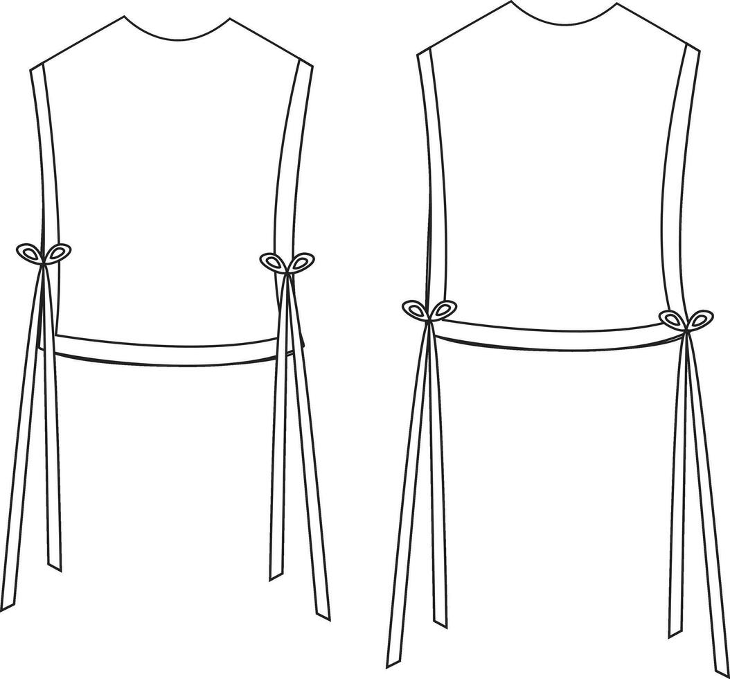 Technical Clothing Drawing Sleeveless Outer Garment with Ties, Fashion Illustration vector
