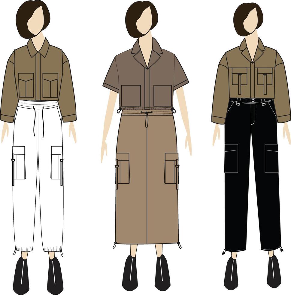 This fashion illustration features a lady wearing a cropped top, showcasing the garment's stylish design, fit, and details. Ideal for fashion designers and illustrators, it provides a clear visual rep vector