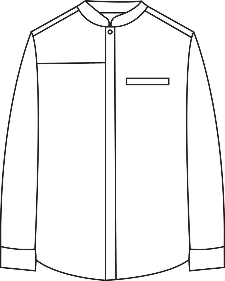 This mandarin shirt men technical drawing features detailed elements including the mandarin collar, shirt silhouette, and seam lines. Ideal for fashion designers and garment makers, it ensures precise vector