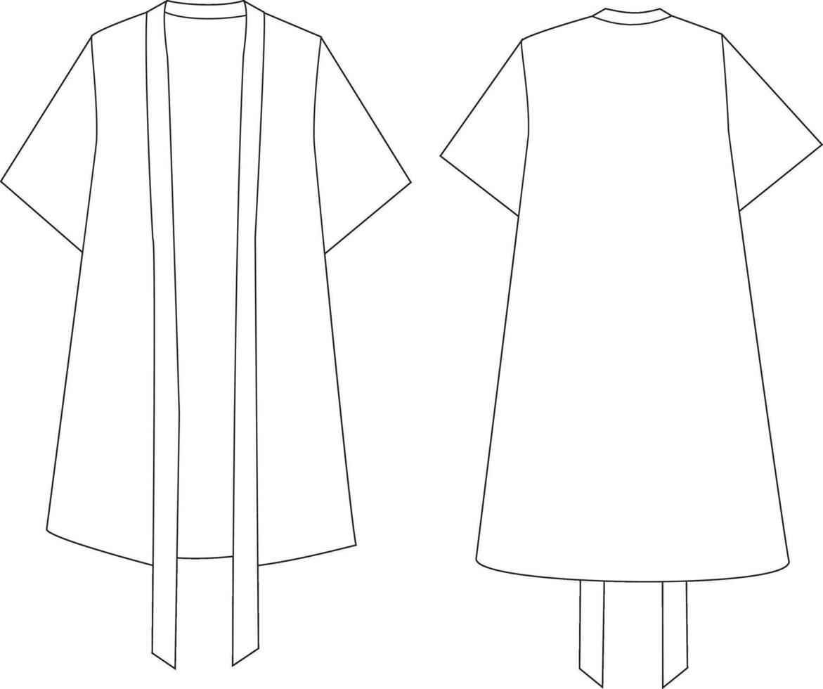 Technical Drawing of Outerwear with Ties for Fashion Design Front and Back View Illustration vector