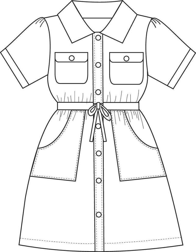 This dress serut technical drawing provides detailed and precise elements, including the ruched design, silhouette, and seam lines. Ideal for fashion designers and garment makers, it ensures accurate vector